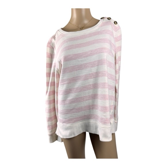 TALBOTS White Pink  100% Cotton STRIPE TOP SWEATSHIRT Medium - Picture 1 of 16